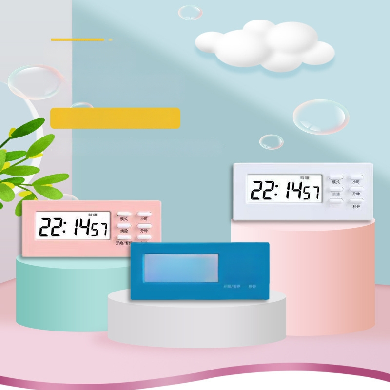 Mini multifunktsionaalne taimer-äratuskell õpilastele, elektroniline mehhanism, LCD numbriline ekraan, ristkülikukujuline kujundus, patareitoitel