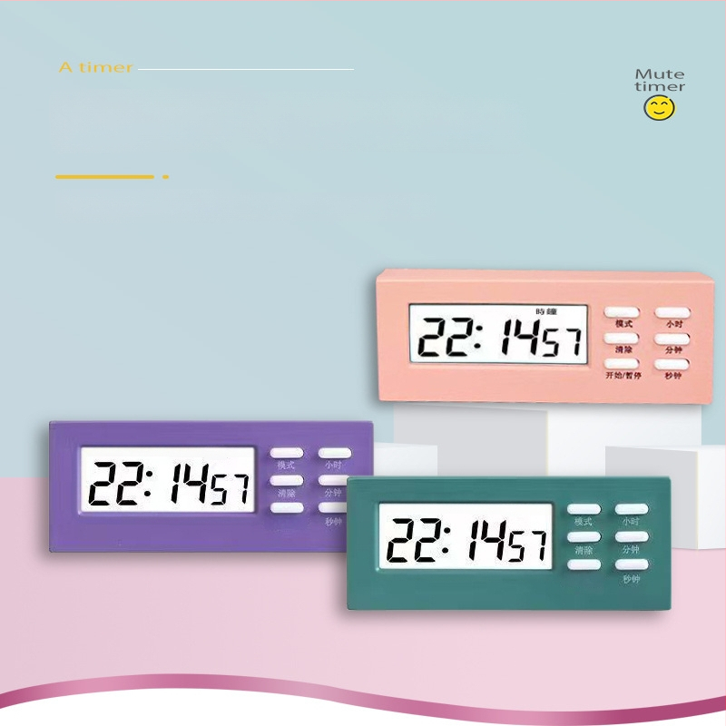 Mini multifunktsionaalne taimer-äratuskell õpilastele, elektroniline mehhanism, LCD numbriline ekraan, ristkülikukujuline kujundus, patareitoitel