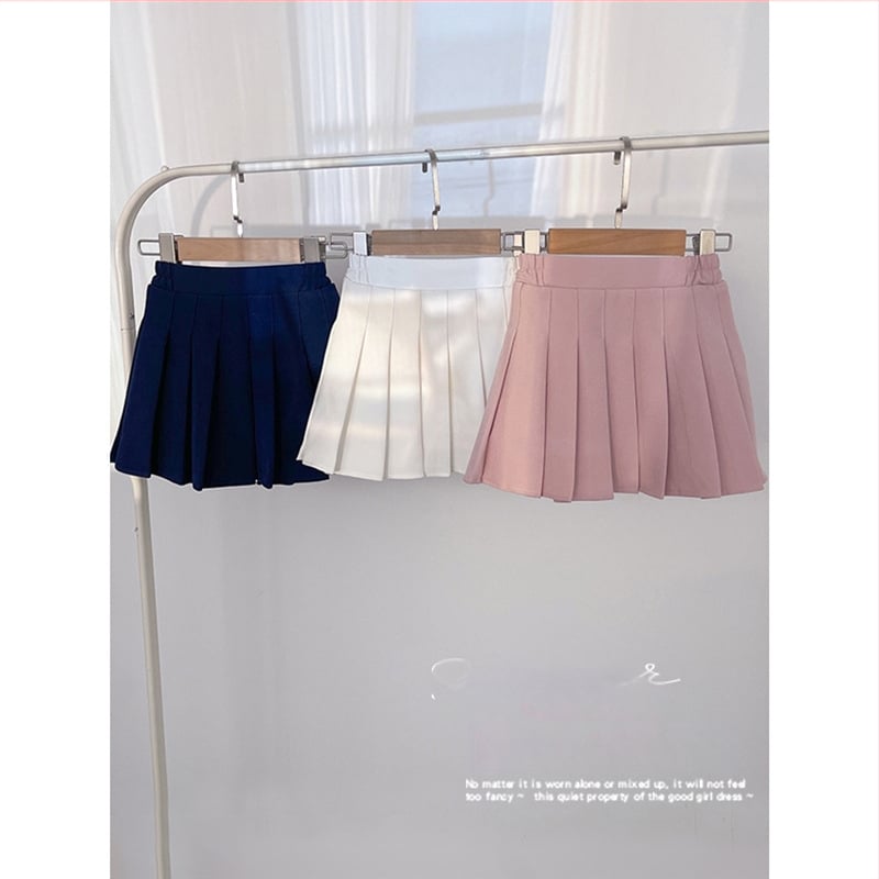 Bērnu šifona plissētā svārki ar elastānu (<30%), koledžas stila, vecums 3–8 gadi, vasara 2024