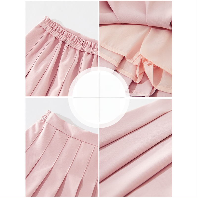 Bērnu šifona plissētā svārki ar elastānu (<30%), koledžas stila, vecums 3–8 gadi, vasara 2024