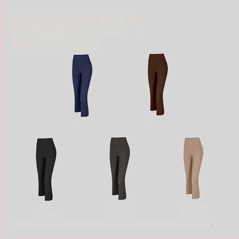 Sieviešu joga bikses ar augstu jostu, īss griezums, elpojošs neilona-spandeksa audums (80% neilona, 20% spandeksa).