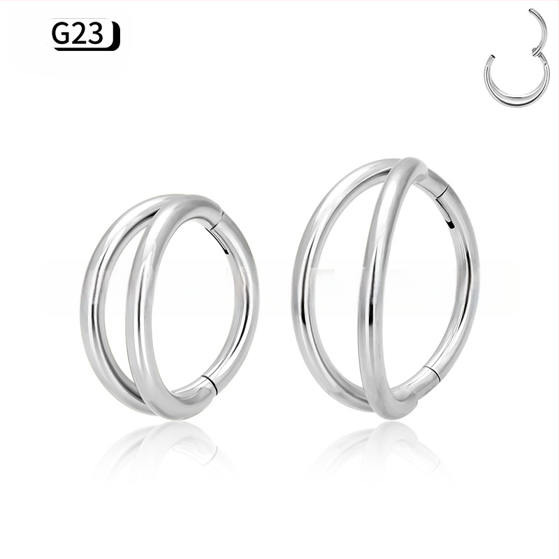 Nosis žiedas su cirkonų įdėklu, G23 titano lydinys, dviguba briauna su deimantais, išgraviruoti piercing papuošalai