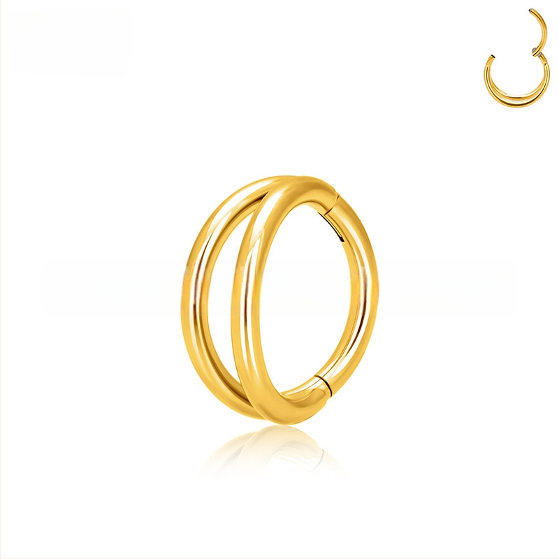 Nosis žiedas su cirkonų įdėklu, G23 titano lydinys, dviguba briauna su deimantais, išgraviruoti piercing papuošalai