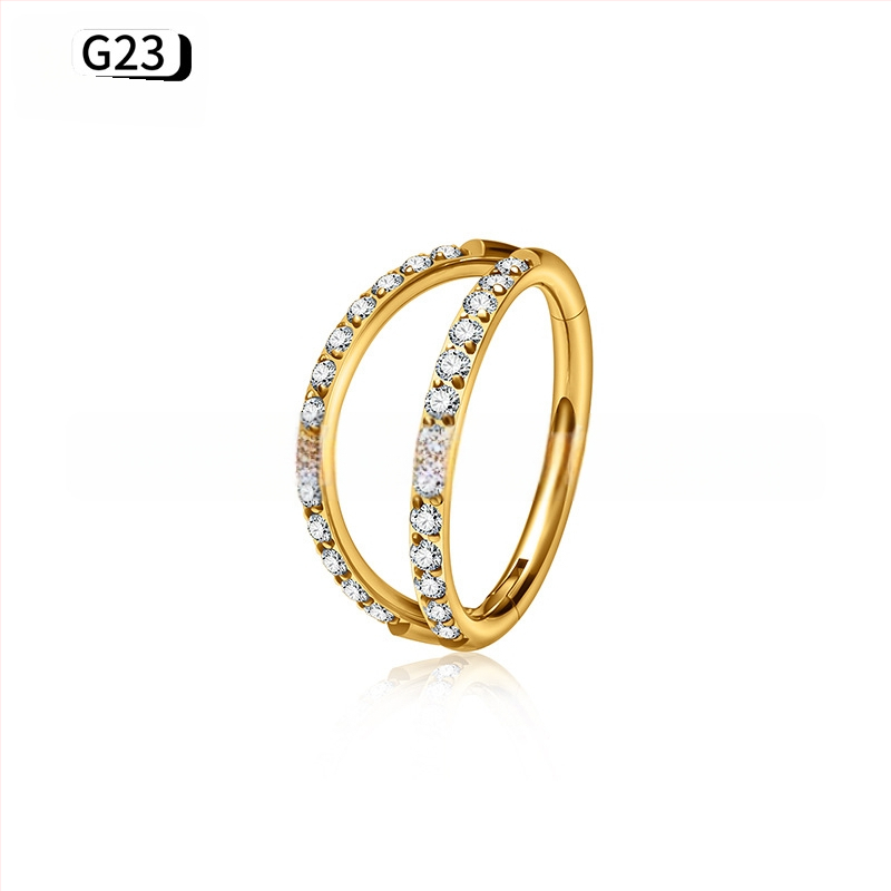 Nosis žiedas su cirkonų įdėklu, G23 titano lydinys, dviguba briauna su deimantais, išgraviruoti piercing papuošalai