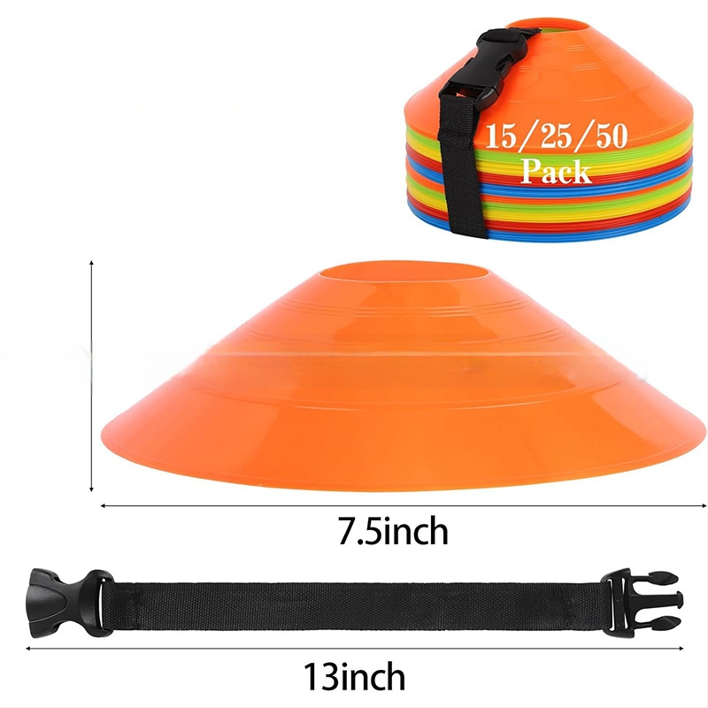 Set de 50 discuri cu logo pentru antrenamente de fotbal — material PE, brand Crown, accesorii de antrenament; potrivit pentru fotbal, volei cu picioarele, tenis de masă și badminton.