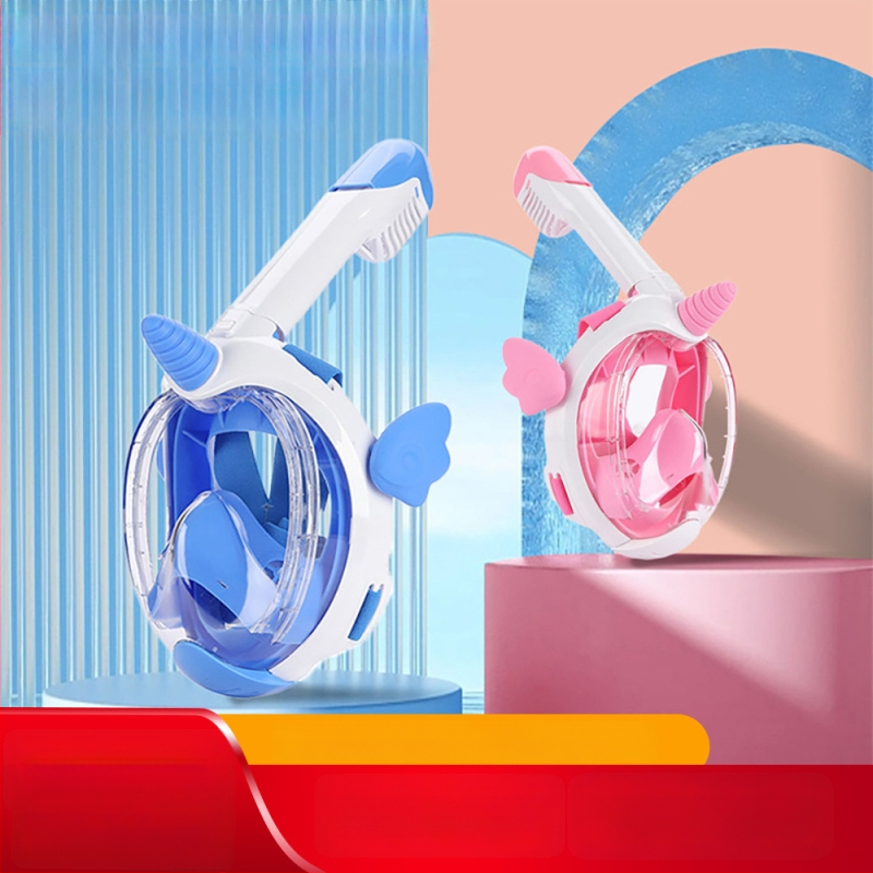 Bērnu niršanas maska ar vienradža dizainu, pilnīgi sausa aizsardzība, pret migšanu un ūdensizturīga, materiāli: PP un silikons
