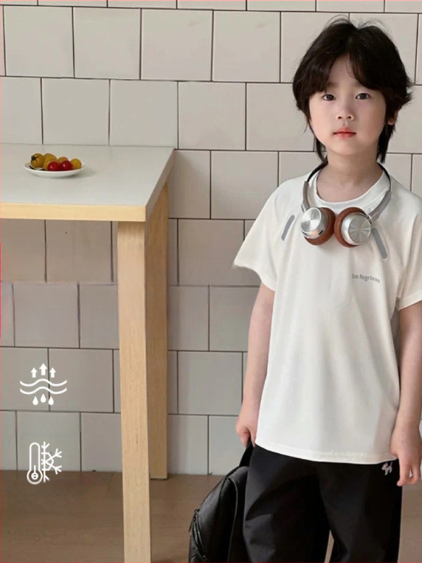 Bērnu īsām piedurknēm T-krekls ar ātru žūšanu, tīkla materiāls, vasara, vecuma grupa 7–12 gadi, poliestera audums.