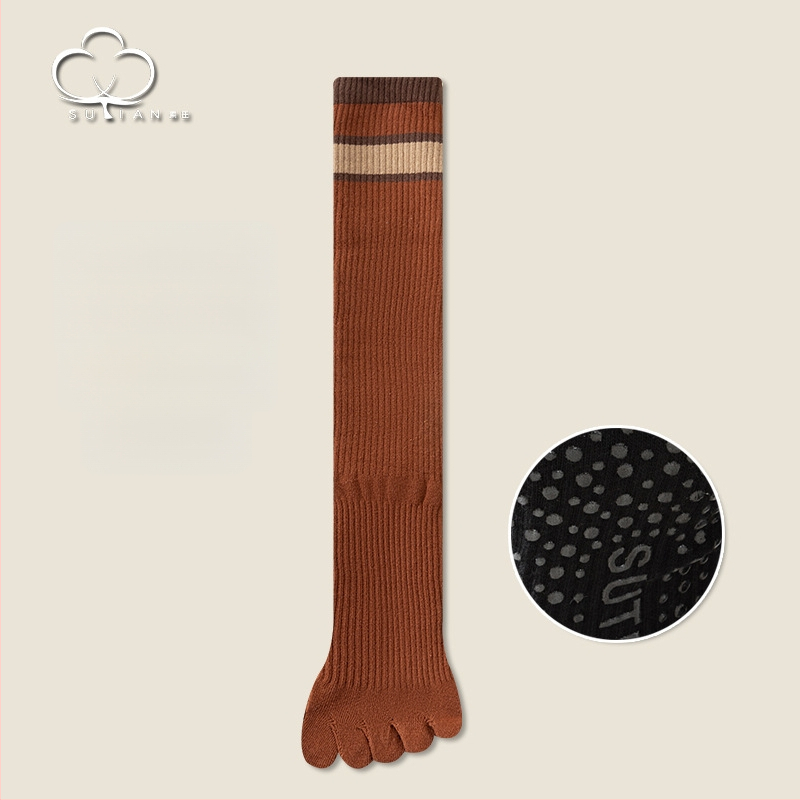 Șosete până la genunchi, cu degete separate, din bumbac, cu dungi, sport, cu absorbție a transpirației și controlul mirosului