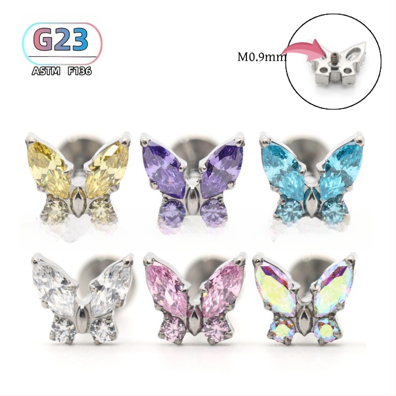 Piercing za uho od titanijskog legura, dizajn leptira, polirani završetak, unisex