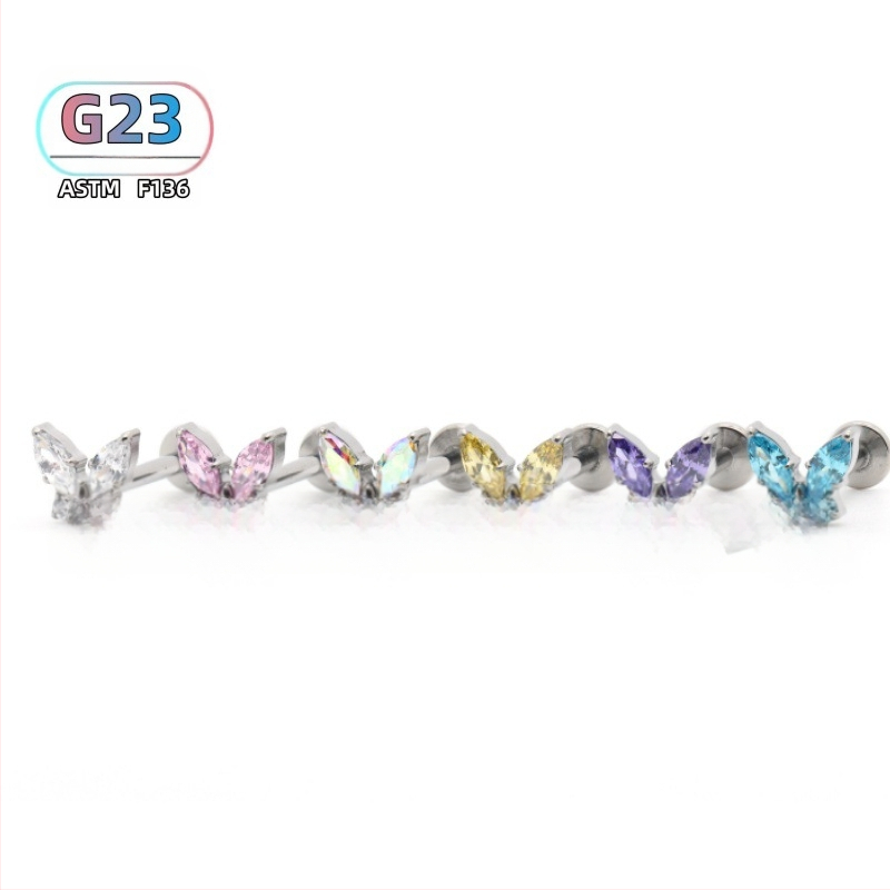 Piercing za uho od titanijskog legura, dizajn leptira, polirani završetak, unisex