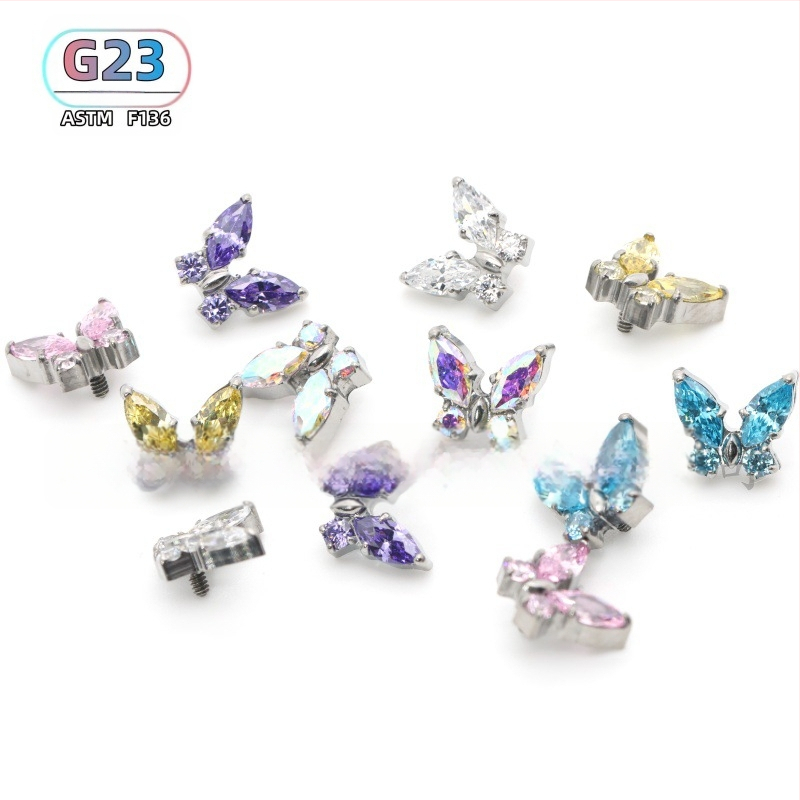 Piercing za uho od titanijskog legura, dizajn leptira, polirani završetak, unisex