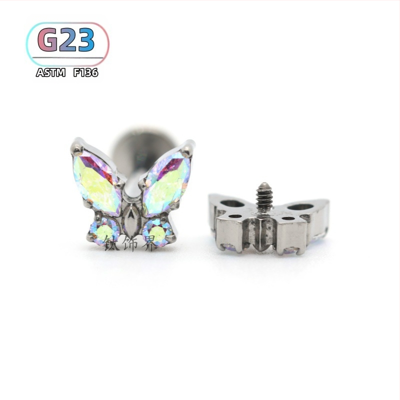 Piercing za uho od titanijskog legura, dizajn leptira, polirani završetak, unisex