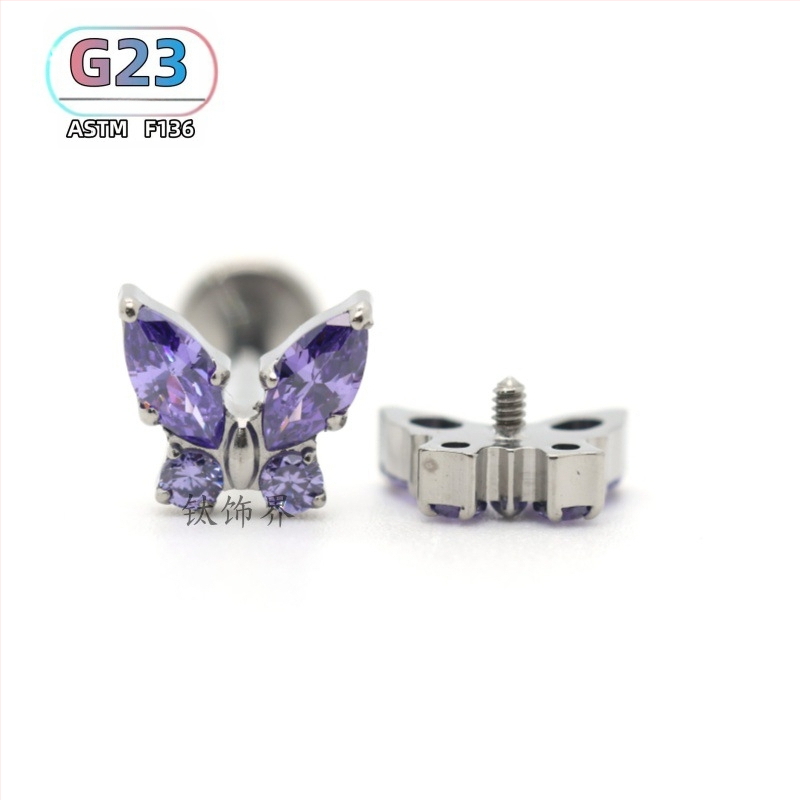 Piercing za uho od titanijskog legura, dizajn leptira, polirani završetak, unisex