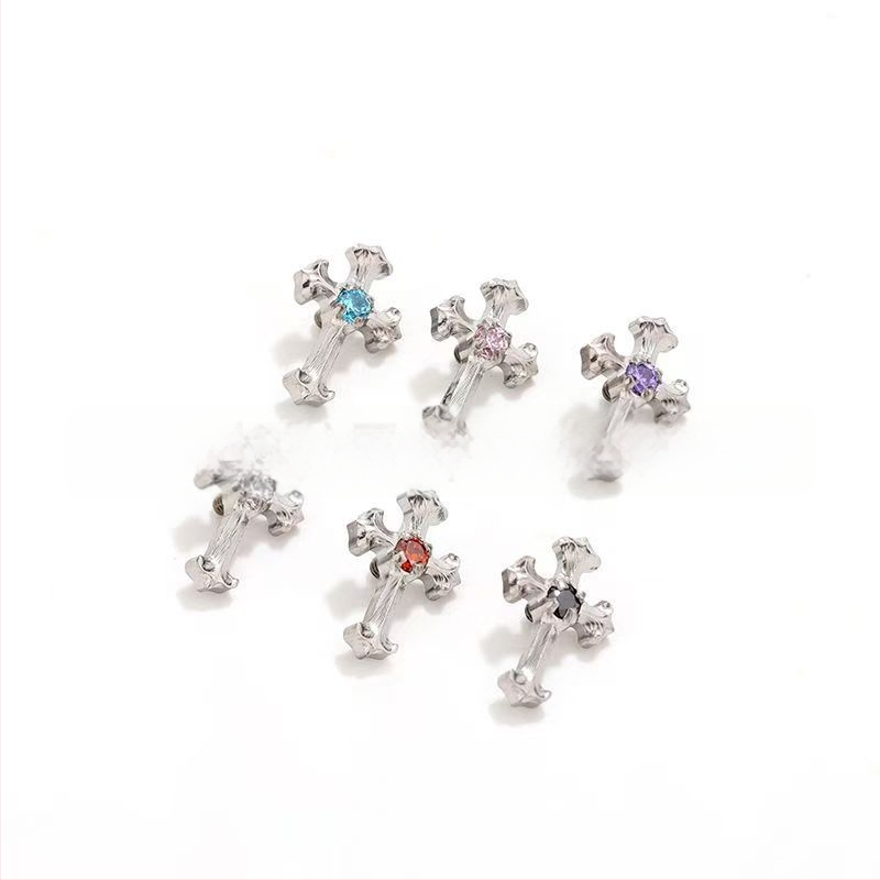 F136 titanio lydinio kryžiaus auskarai, retro stilius, poliruoti, su 5A cirkonu