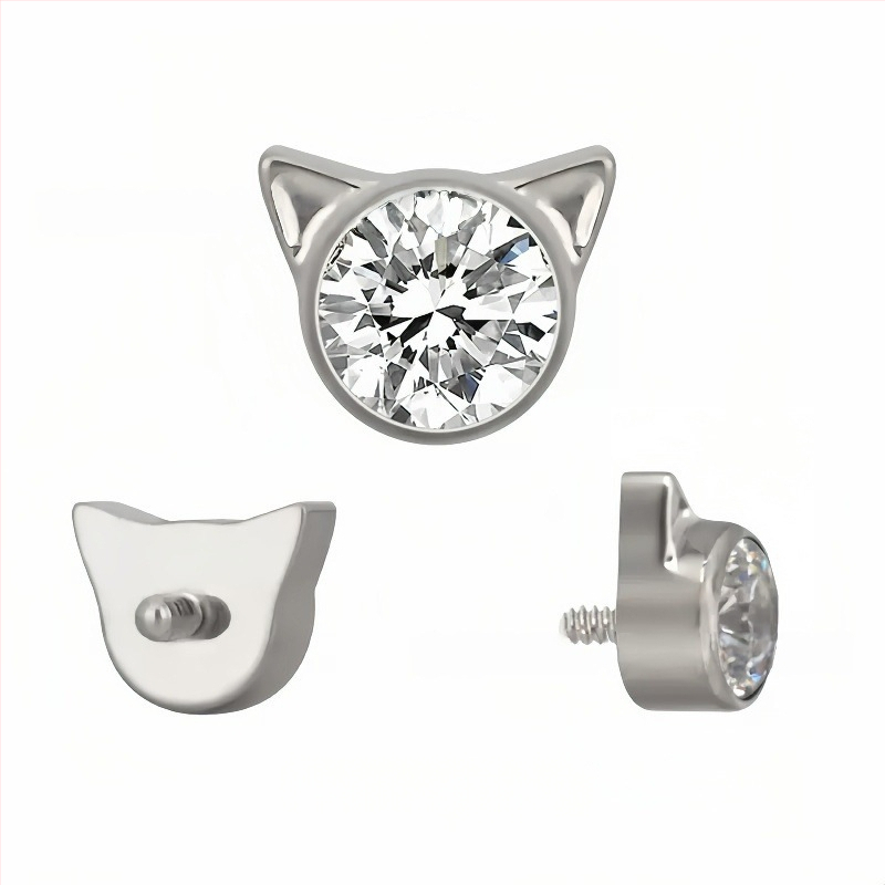 Titano lydinio auskarai su katės ausimi, cirkonas, G23 kokybė, F136 tyrumas, poliruotas paviršius, unisex biuro stilius