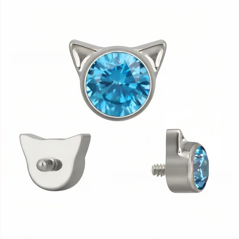 Titano lydinio auskarai su katės ausimi, cirkonas, G23 kokybė, F136 tyrumas, poliruotas paviršius, unisex biuro stilius