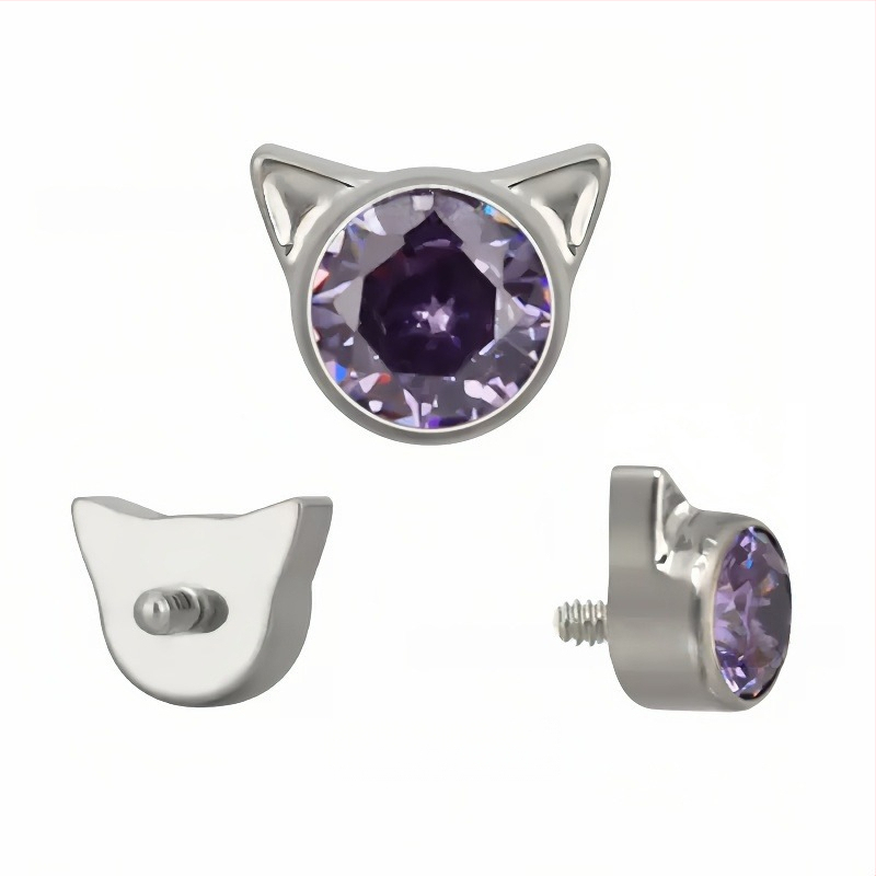 Titano lydinio auskarai su katės ausimi, cirkonas, G23 kokybė, F136 tyrumas, poliruotas paviršius, unisex biuro stilius