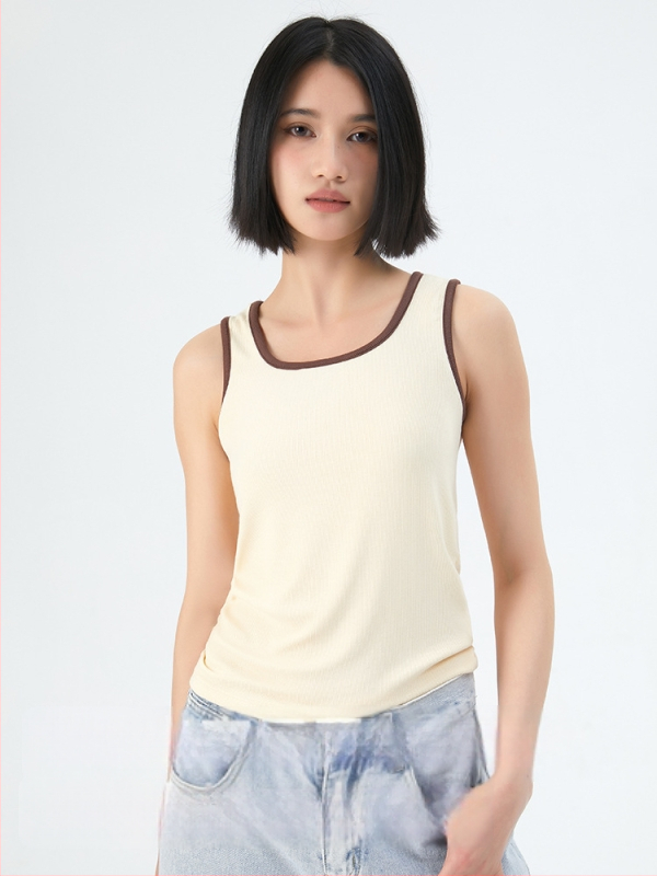 Dāmas top ar krāsu blokiem, šaura piegriezuma līnija, rayon audums, neatdalāmas plecu siksnas, vasara 2024