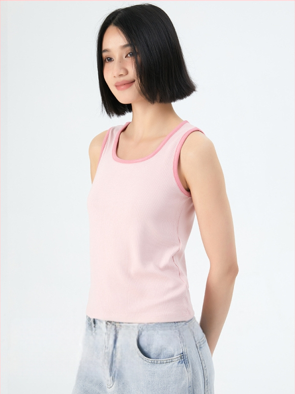 Dāmas top ar krāsu blokiem, šaura piegriezuma līnija, rayon audums, neatdalāmas plecu siksnas, vasara 2024