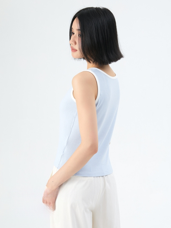 Dāmas top ar krāsu blokiem, šaura piegriezuma līnija, rayon audums, neatdalāmas plecu siksnas, vasara 2024