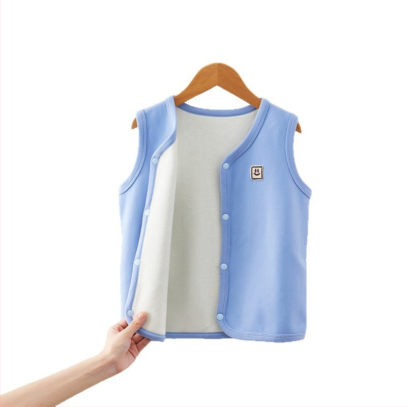 Bērnu ziemas veste ar biezāku flīsa odere, pogu slēgšana vienas rindas, poliestera odere un pildījums, vienkrāsains raksts, akadēmijas kardigāna stils