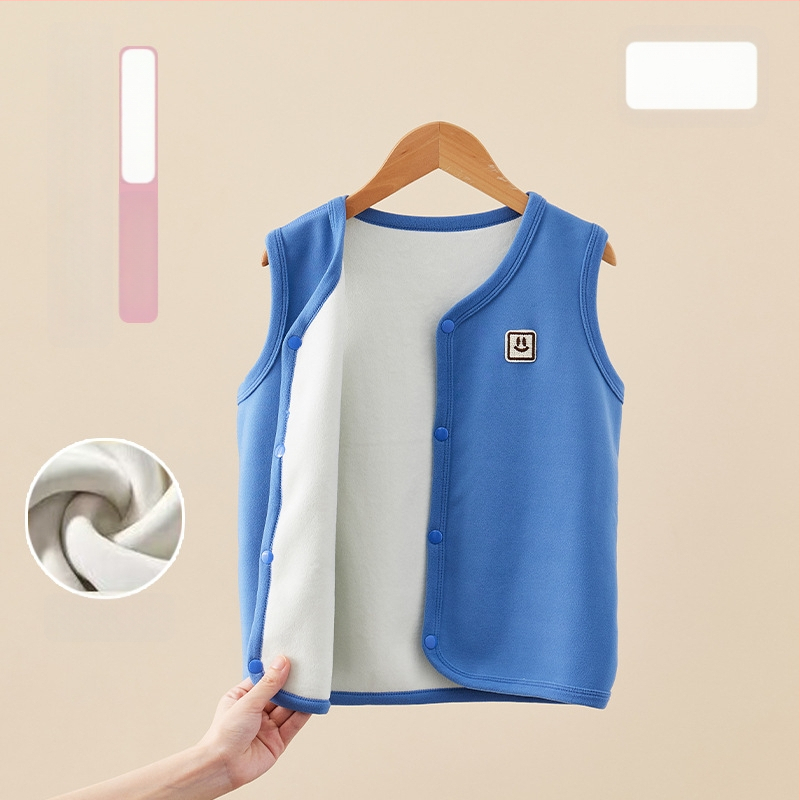 Bērnu ziemas veste ar biezāku flīsa odere, pogu slēgšana vienas rindas, poliestera odere un pildījums, vienkrāsains raksts, akadēmijas kardigāna stils