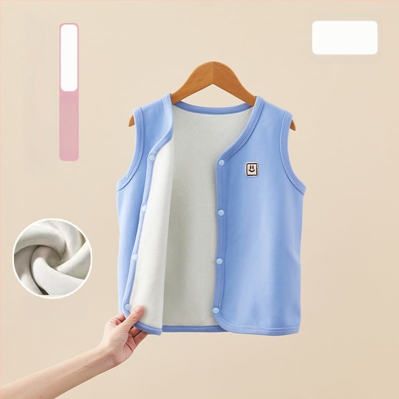 Bērnu ziemas veste ar biezāku flīsa odere, pogu slēgšana vienas rindas, poliestera odere un pildījums, vienkrāsains raksts, akadēmijas kardigāna stils