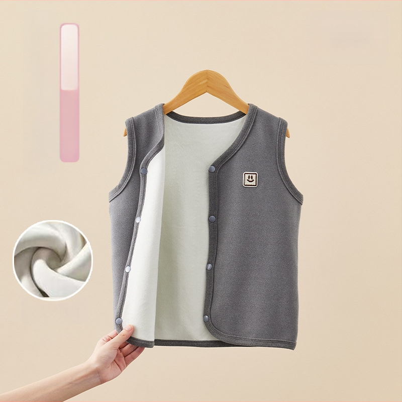 Bērnu ziemas veste ar biezāku flīsa odere, pogu slēgšana vienas rindas, poliestera odere un pildījums, vienkrāsains raksts, akadēmijas kardigāna stils