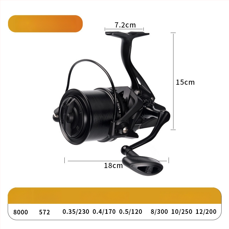 ROLLFISH dugački bacajući spinning kolut, model 14000, potpuno metalna konstrukcija, prednji kočnica, zamjenjiva ručka lijevo/desno