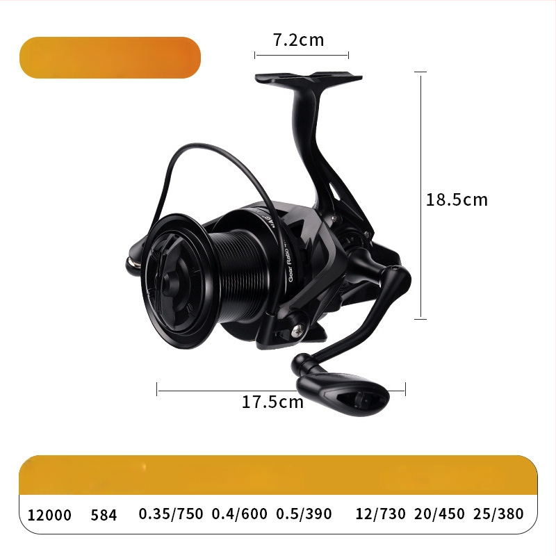 ROLLFISH dugački bacajući spinning kolut, model 14000, potpuno metalna konstrukcija, prednji kočnica, zamjenjiva ručka lijevo/desno