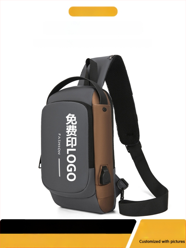 Ανδρική τσάντα στήθους — PU, αστικός μινιμαλισμός, διαπνοή, αδιάβροχη, υπερ-ελαφριά, μοτίβο με γράμματα, επένδυση πολυεστέρα