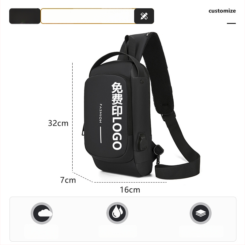 Ανδρική τσάντα στήθους — PU, αστικός μινιμαλισμός, διαπνοή, αδιάβροχη, υπερ-ελαφριά, μοτίβο με γράμματα, επένδυση πολυεστέρα