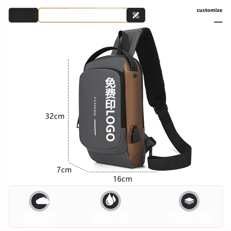 Ανδρική τσάντα στήθους — PU, αστικός μινιμαλισμός, διαπνοή, αδιάβροχη, υπερ-ελαφριά, μοτίβο με γράμματα, επένδυση πολυεστέρα