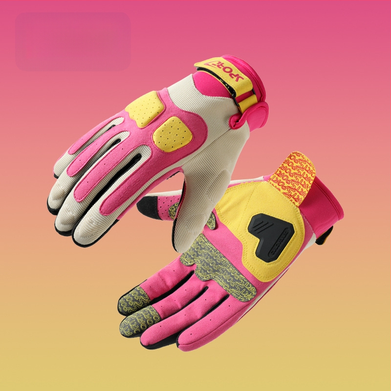 Mănuși de motocicletă – cu degete întregi, poliester, unisex adult, brand Slender neck, groase, anti-zgâriere și rezistente, design Macaron, stil retro