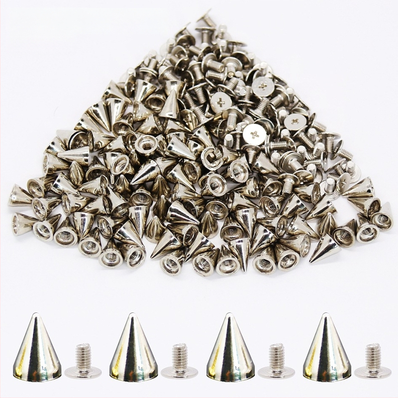 Rivet cu vârf, cap conic de tip glonț, bază filetată din aliaj, pentru paltoane, pantofi, pălării, curele și genți
