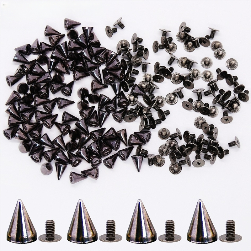 Rivet cu vârf, cap conic de tip glonț, bază filetată din aliaj, pentru paltoane, pantofi, pălării, curele și genți