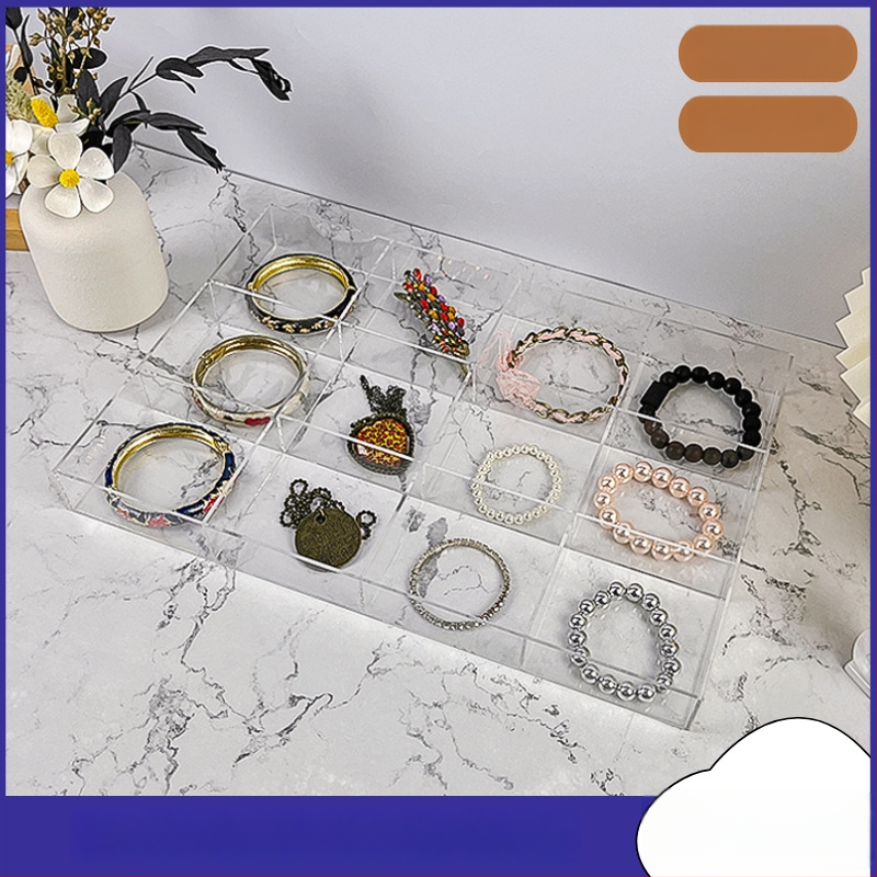 Cutie de depozitare din acrilic pentru birou cu compartimente transparente pentru cosmetice și bijuterii, cu capac