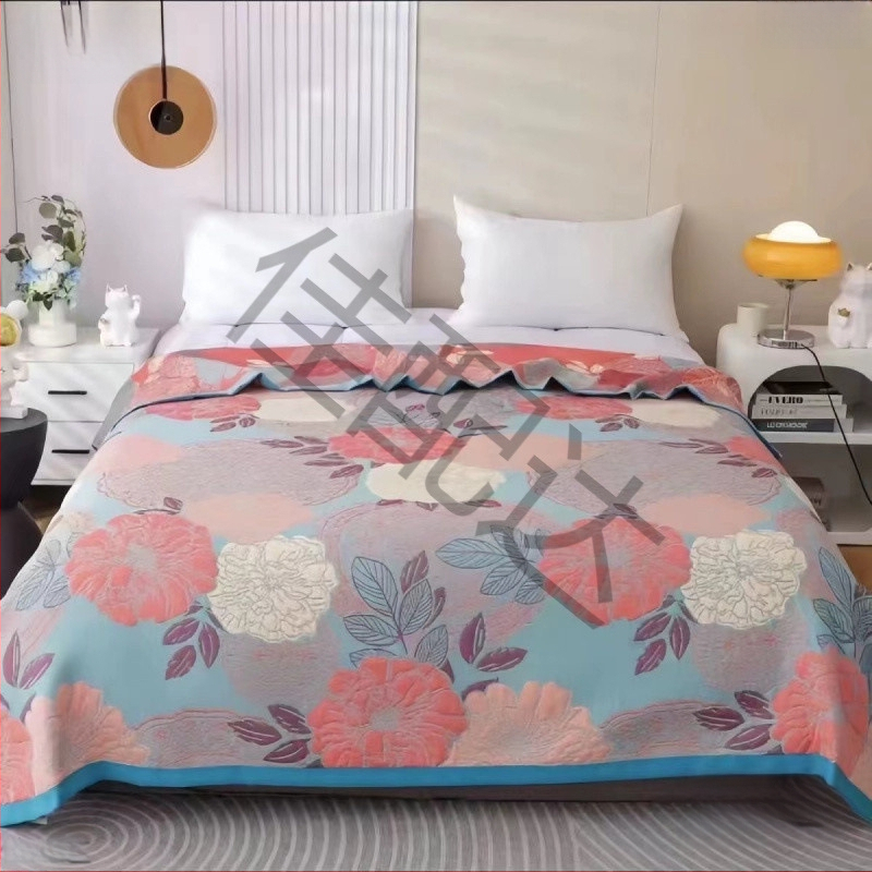 Покривка за легло - многослойна, памук, пасторален стил, флорална шарка, миеща се