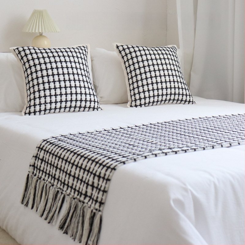 Puuvillane hotellistiili pleed geomeetrilise abstrakti mustriga, kohandatav töötlemine ja trükitud logo