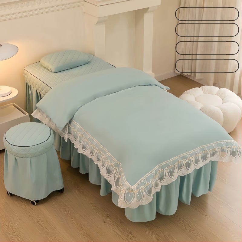 Τετράμερο σετ καλύμματος κρεβατιού ομορφιάς από πολυεστέρα, ελαφρύς πολυτελής αίσθηση, αντιολισθητικό, κατάλληλο για κρεβάτια μασάζ σε σπα, με reactive εκτύπωση και βαφή.