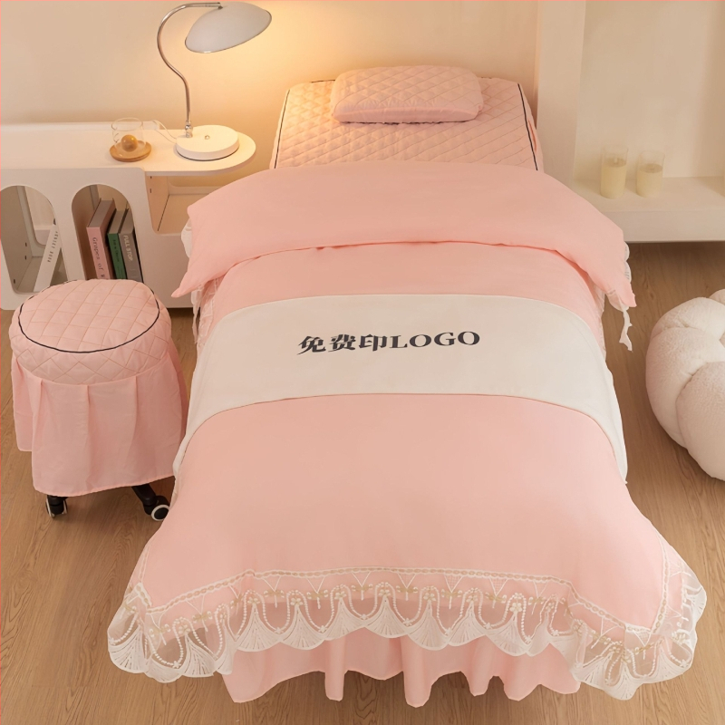 Τετράμερο σετ καλύμματος κρεβατιού ομορφιάς από πολυεστέρα, ελαφρύς πολυτελής αίσθηση, αντιολισθητικό, κατάλληλο για κρεβάτια μασάζ σε σπα, με reactive εκτύπωση και βαφή.