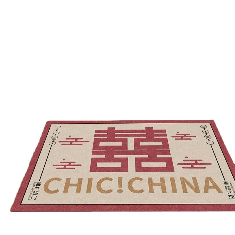 Входен килим с мотив Двойно щастие, полиестерно влакно, правоъгълен формат, машинно тъкане, стил Китайски вятър, печат на лого по поръчка, машинно пране