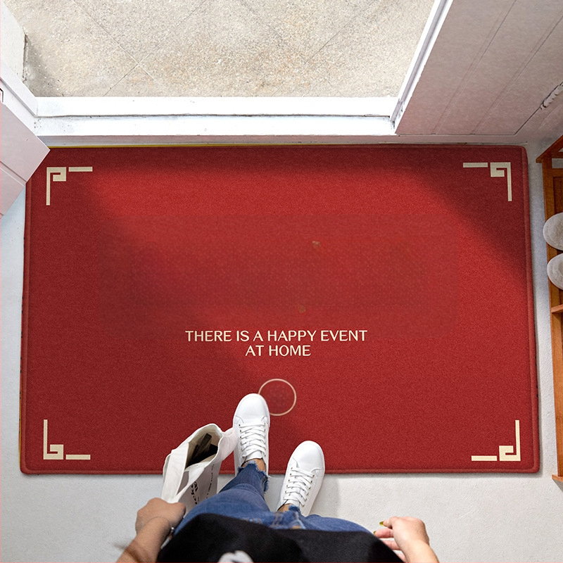 Входен килим с мотив Двойно щастие, полиестерно влакно, правоъгълен формат, машинно тъкане, стил Китайски вятър, печат на лого по поръчка, машинно пране
