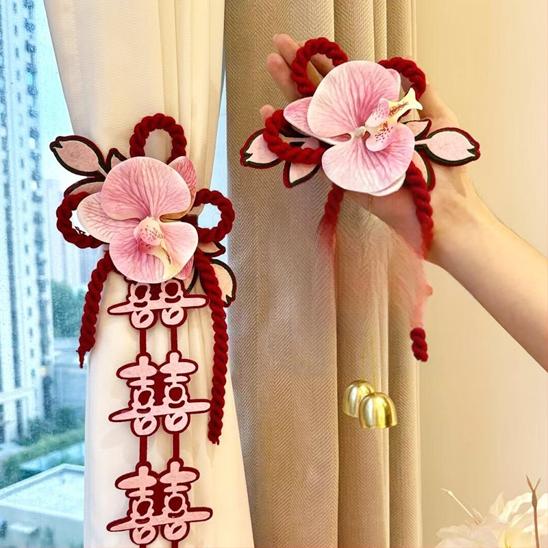 Esküvői függönyökhöz kötőpánt – pár dekoratív, fonalból készült dísz a hálószobához és a lépcsőhöz (csomagolás Opp zacskó; esküvői dekoráció)