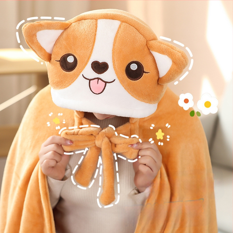 Одеяло-пелерина за почивка с мультяшен принт Шиба Ину; полиестер, фланелен тип, 300–500 г, персонализиране, подходящо за всички сезони