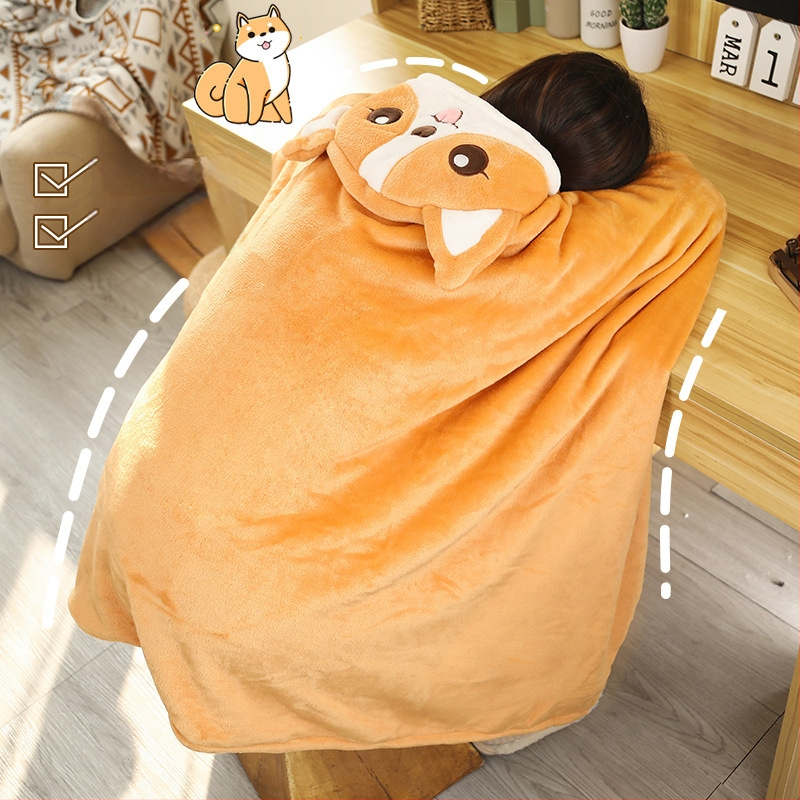 Одеяло-пелерина за почивка с мультяшен принт Шиба Ину; полиестер, фланелен тип, 300–500 г, персонализиране, подходящо за всички сезони