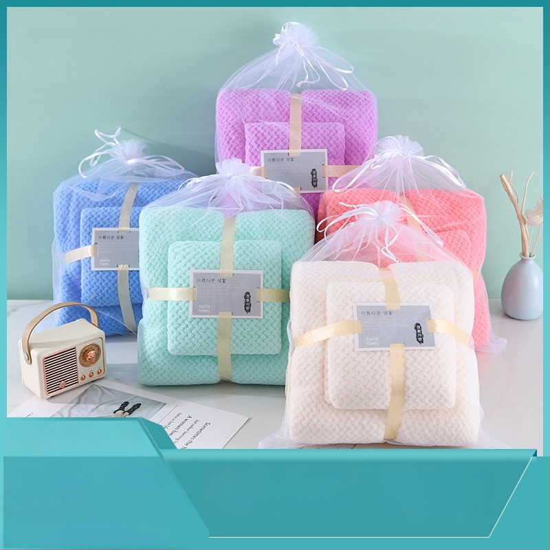 Σετ πετσετών από φλίς κοραλλιού, νημα 32s, 240 g, κοσκινισμένο νήμα, ύψος-χαμηλό ύφανσης