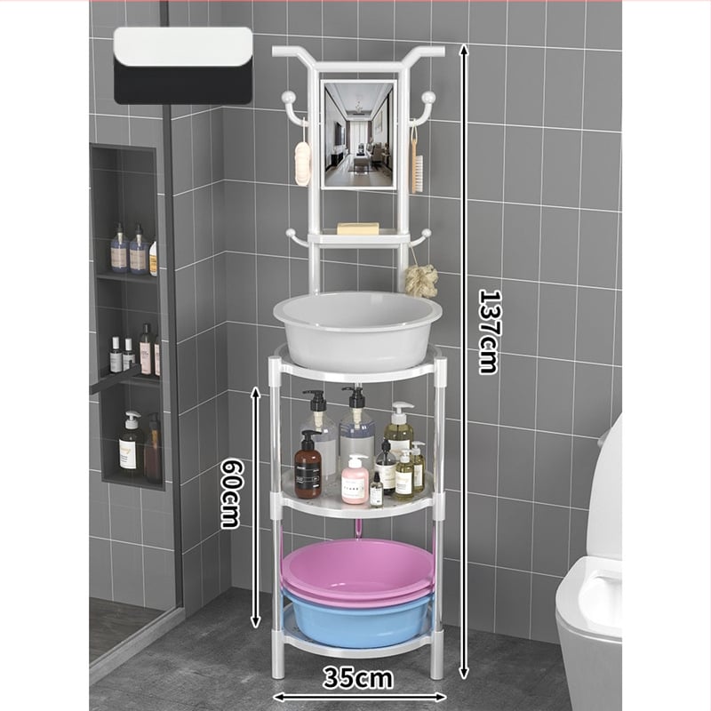 Padlón álló mosdóállvány fürdőszobába, 3 polcos, modern minimál stílus, anyag: műanyag + acélcső, modell Lianpen-4-22