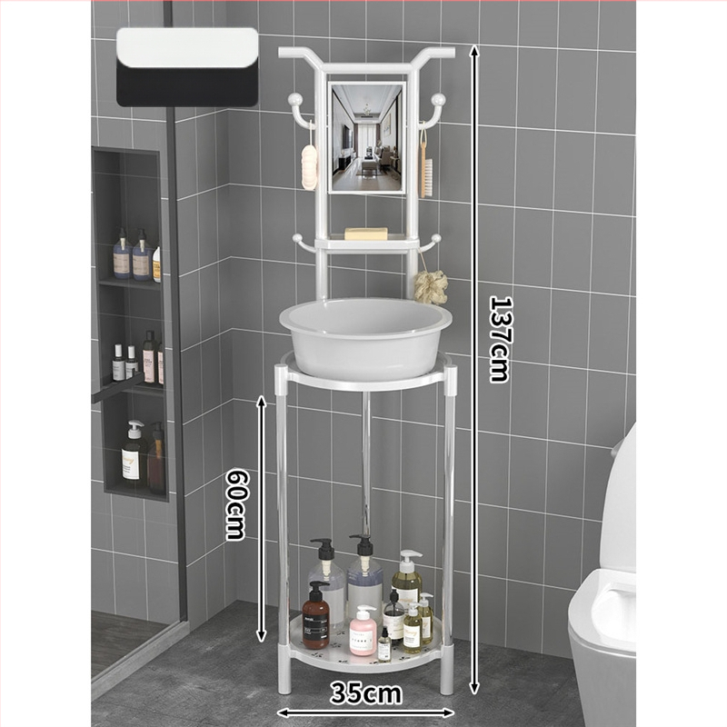Padlón álló mosdóállvány fürdőszobába, 3 polcos, modern minimál stílus, anyag: műanyag + acélcső, modell Lianpen-4-22
