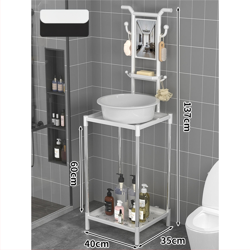 Padlón álló mosdóállvány fürdőszobába, 3 polcos, modern minimál stílus, anyag: műanyag + acélcső, modell Lianpen-4-22